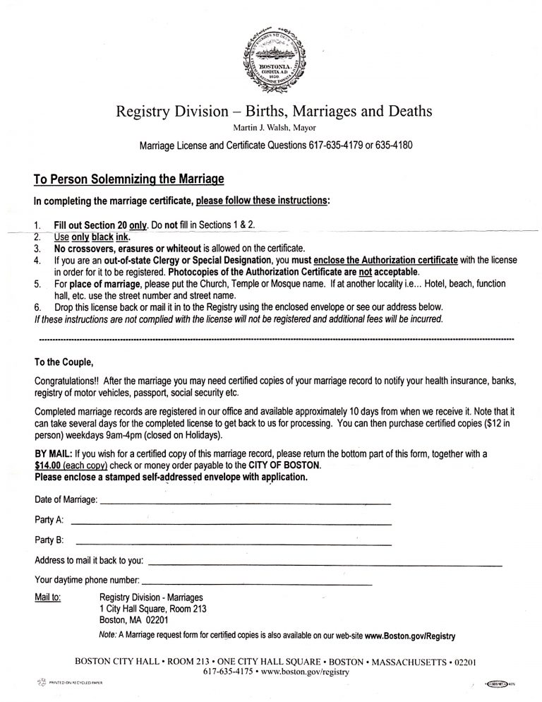 How do we get a copy of the marriage license after the ceremony? Alan